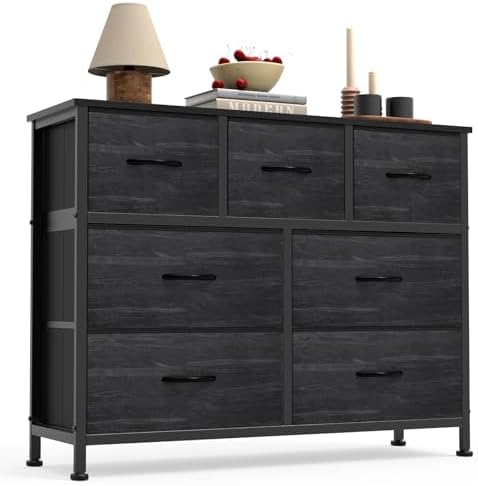 Sweetcrispy 7 Drawer Dresser for Bedroom Storage with Fabric Bins