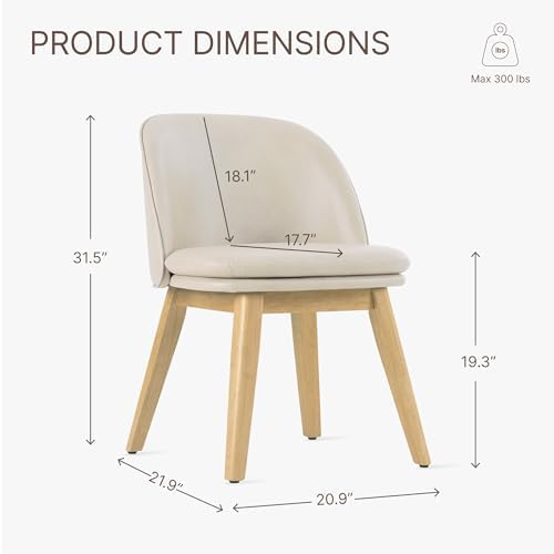 KISLOT Wooden Dining Chairs Set of 2, Faux Leather Upholstered Modern Dining Room Chairs with Double-Layer Thick Seat Cushion & Ergonomic Backrest for Restaurant, Kitchen and Café, Beige