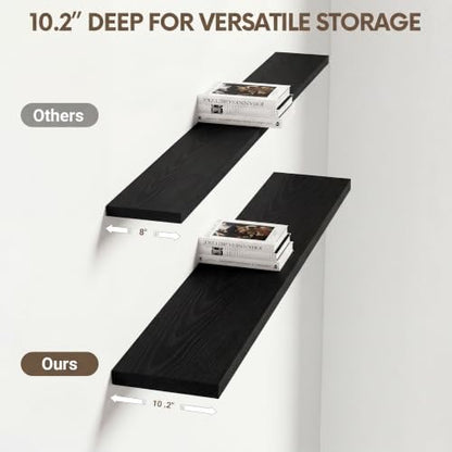 10 Inch Deep Floating Shelves 40” Set of 2, Black