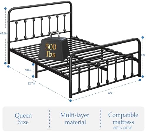 Full Size Bed Frame with Headboard, Metal Platform Bed Frame Full Size with Storage/No Box Spring Needed/Classic Headboard and Footboar (Full, Classic 01)