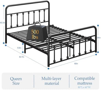 Full Size Bed Frame with Headboard, Metal Platform Bed Frame Full Size with Storage/No Box Spring Needed/Classic Headboard and Footboar (Full, Classic 01)