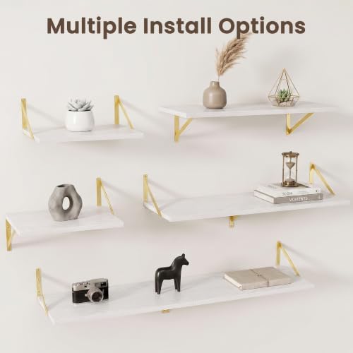 Dreamland Wall Mounted Floating Shelves Set of 2, 30x12, White&Gold