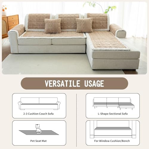 Sofa Pad, Plush Couch Cover Washable for Pet, Non-Slip Warm Couchs Cover, Funny Fuzzy Pet Couch Covers for Sofa, Sofa Slipcovers Furniture Covers for L Shaped(Light tan, 27.5"x 27.5")
