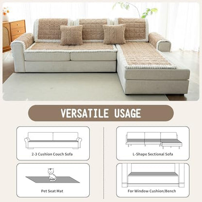 Sofa Pad, Plush Couch Cover Washable for Pet, Non-Slip Warm Couchs Cover, Funny Fuzzy Pet Couch Covers for Sofa, Sofa Slipcovers Furniture Covers for L Shaped(Light tan, 27.5"x 27.5")