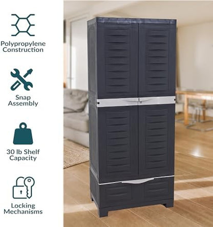Sunnydaze 57" Garage Storage Cabinet with Locking Doors & Shelves, Shadow