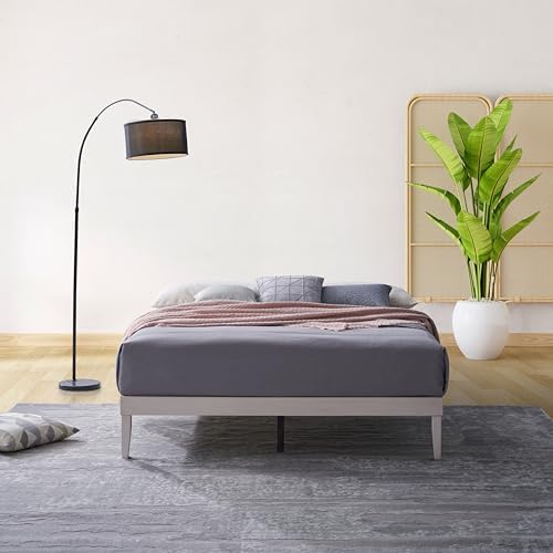 HOME DESIGN Zion Full Solid Wood Platform Bed, Low Profile Frame with Slatted Base, Dovetail Joinery, No Box Spring Needed – Antique White
