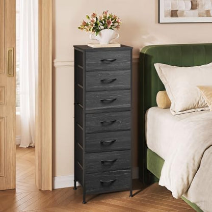 WLIVE Tall Fabric Dresser for Bedroom, 7 Drawers Storage Cabinet, Grey
