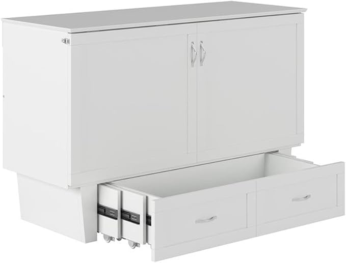 AFI, Monroe Queen Murphy Bed Chest with 6" Mattress, Storage Drawer & Built-in USB Charger, White