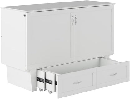 AFI, Monroe Queen Murphy Bed Chest with 6" Mattress, Storage Drawer & Built-in USB Charger, White