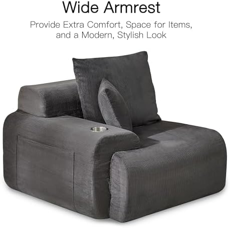 HOMREST 118" Cloud Couch, Modular Sectional Sofa with Movable Ottoman