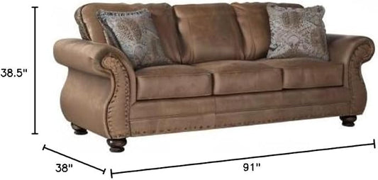 Leinster Faux Leather Sofa with Antique Bronze Nailheads
