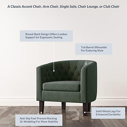 BELLEZE Green Accent Chairs for Living Room, Elegant Arm Chair Upholstered Tufted Barrel Chair Club Chair for Bedroom with Sturdy Legs and Linen Fabric - Berlinda (Green)