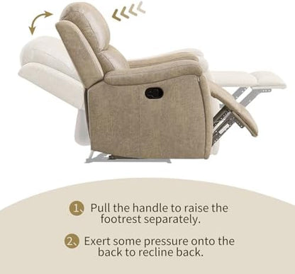 CANMOV Leather Recliner Chair Set of 2, Classic and Traditional Manual Recliner Chair with Overstuffed Arms and Back, Manual Single Sofa with Concealed Cup Holders,Beige