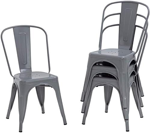 FDW Dining Chairs Set of 4 - Indoor/Outdoor, Metal, 18 Inch Seat Height, 330LBS Weight Capacity, Stackable, Restaurant & Bar Chairs