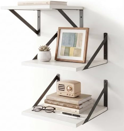 White Floating Shelves Set of 3, 12"W x 12"D Wall Shelf with Bracket