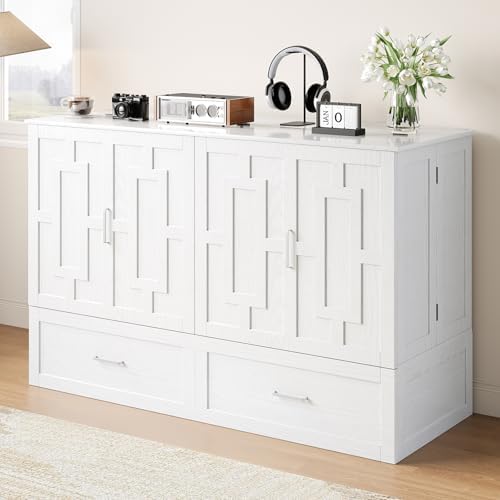 PUREMIND Queen Murphy Bed Cabinet with Tri-Fold Mattress