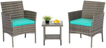 FDW 3-Piece Patio Furniture Set | Gray & Blue | Outdoor Wicker Furniture