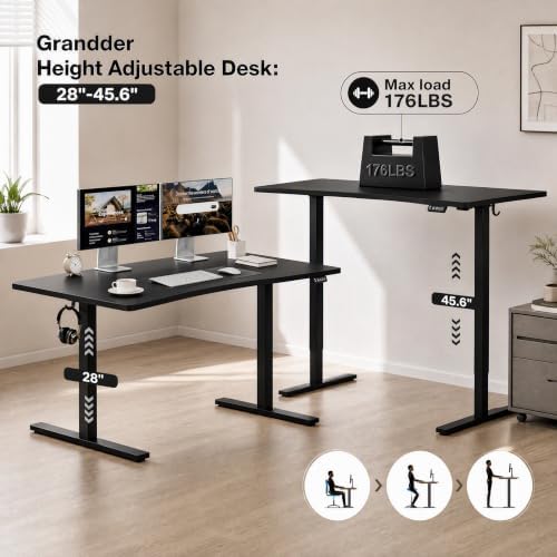 Grandder 63x32 Electric Standing Desk, Curved Black Desktop