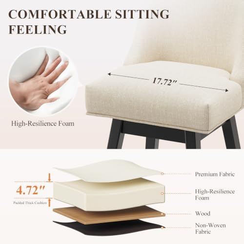 MALOL 27" Upholstered Swivel Bar Stool Set of 1 with Wood Legs, Beige