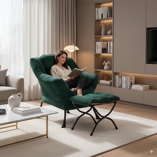 Lazy Chair with Ottoman, Comfy Accent Reading Chair