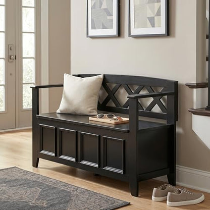 SIMPLIHOME Amherst 48" Wide Solid Wood Storage Bench in Black