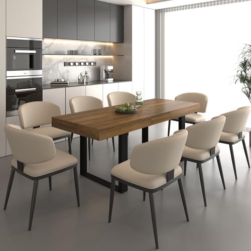 78.74" Extendable Dining Table for 6 8 10 Person, Farmhouse Expandable Dining Table Large Rectangle Wooden Expanding Table with Black Legs for Kitchen Dining Room Conference Small Space, Brown