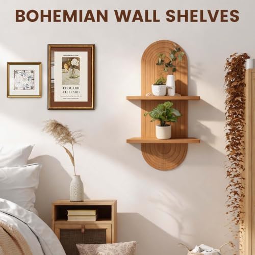 22x11.8Inch Boho Wall Decor, Mid Century Modern Wood Wall Shelf,Light Brown