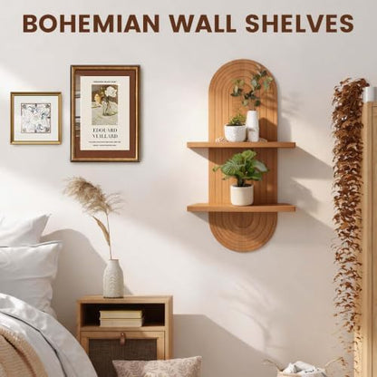 22x11.8Inch Boho Wall Decor, Mid Century Modern Wood Wall Shelf,Light Brown