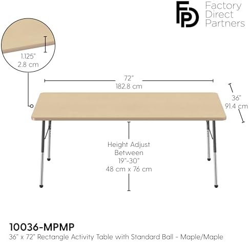 FDP 36" x 72" Rectangle Table with Ball Glide Legs - Maple/Maple/Black