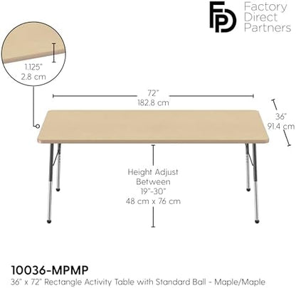 FDP 36" x 72" Rectangle Table with Ball Glide Legs - Maple/Maple/Black
