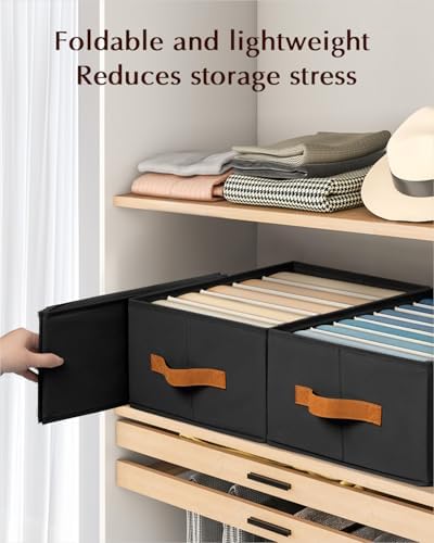 Clothes Organizers and Storage - 4/5/7 Grids Fabric Jeans Organizer with Handles, Foldable Closet Organizers Dividers, Wardrobe organizer for Pant, Sweater, T-shirt, Scarf, 6 Pack, Black