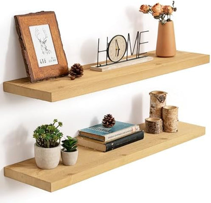 Marsmiles Natural Wood Floating Shelves, 36'' Long, 9.3'' Deep, Set of 2