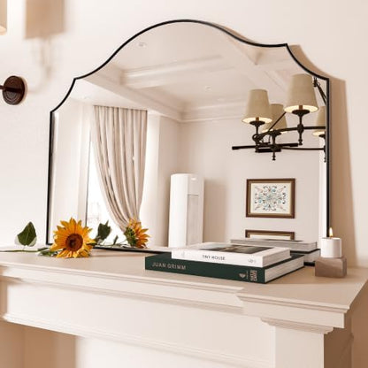 29"x39" Black Arched Dresser Mirror, Decorative Scalloped Mirror