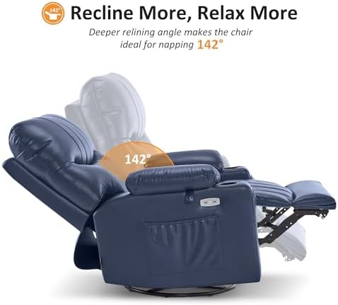 MCombo Oversize Swivel Glider Recliner Chair with Heat & Massage 7785 Blue