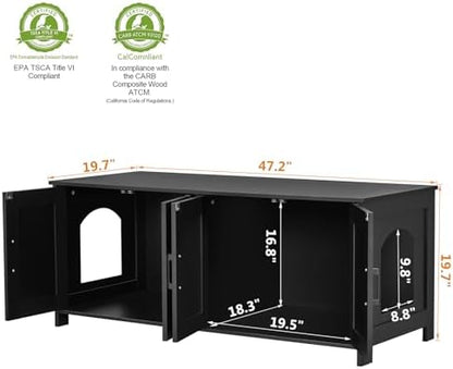 47.2”L Cat Litter Box Enclosure for 2 Cats, Black