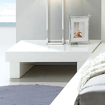 First of a Kind Queen Size Contemporary Bedroom Furniture 5 Piece Set in White - Low Profile Bed, Padded Headboard & High Gloss Finish - Bed, Dual Nightstands, Dresser, Mirror & Storage Chest Set
