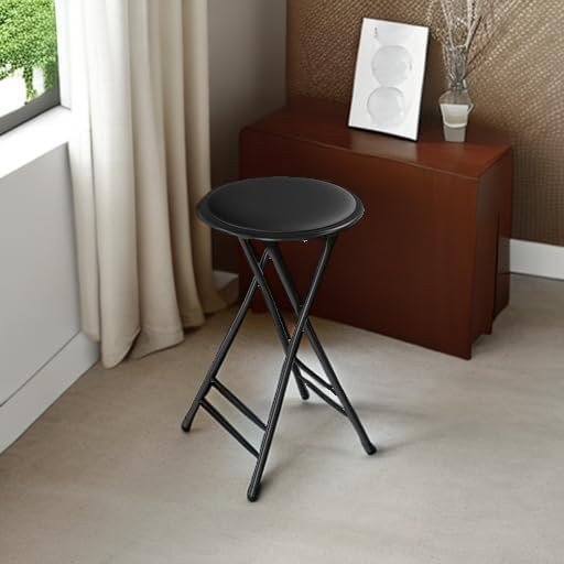 Lavish Home Folding Stool - Backless 24-Inch Stool with 225lb Capacity for Kitchen or Rec Room - Portable Indoor Counter Bar Stools (Black)