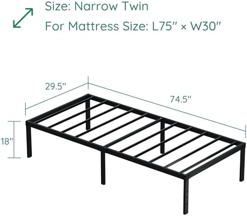 DiaOutro 18 Inch Narrow Twin Bed Frame 30" W x 75" L