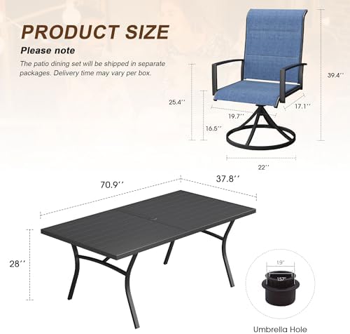 9PCS Outdoor Dining Set, 70.9" Rectangle Table, 8 Swivel Chairs, Blue