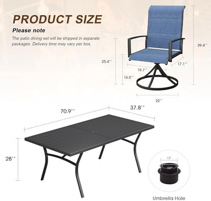 9PCS Outdoor Dining Set, 70.9" Rectangle Table, 8 Swivel Chairs, Blue