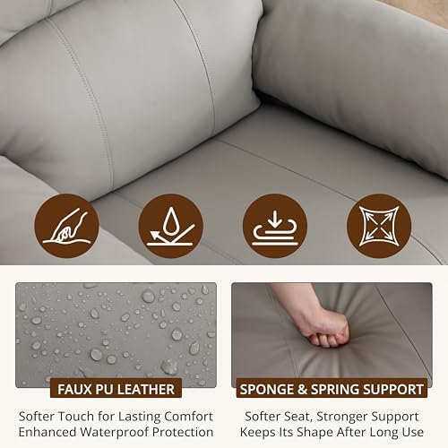 360° Swivel Rocking Leather Recliner Chair for Adults, Grey