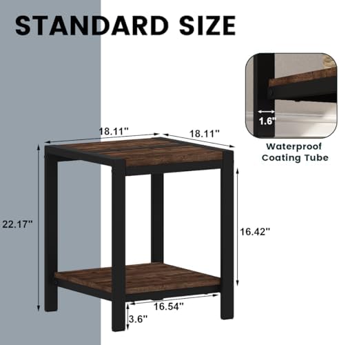 Square End Table Living Room Set of 2, Side Table, Rustic Oak