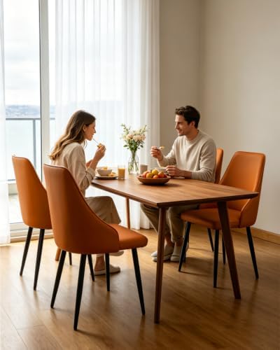 Orange Leather High Back Dining Chairs Set of 2
