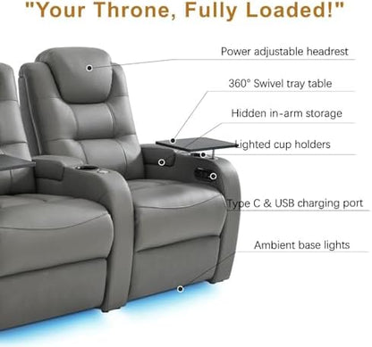 comfiroom Home Theater Seating, Top-Grain Leather Power Recliner Chair
