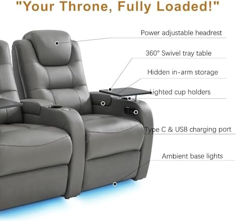 comfiroom Home Theater Seating, Top-Grain Leather Power Recliner Chair