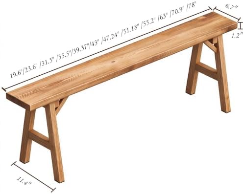 55.2in Wooden Bench for Entryway Dining, Rustic