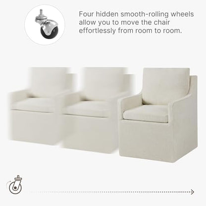 KISLOT Upholstered Dining Chairs Set of 2 with Casters, Light Linen