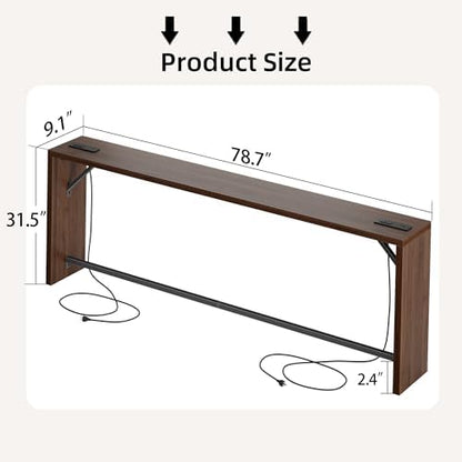 TIQLAB Sofa Table, 79''L x 9.1''W (1.2'' Thickness) Long Console Table Behind Couch, Entryway Table with Angled Metal Frame, Industrial Console Table, Black Walnut