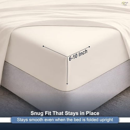 Cottington Lane Ivory Sheets for Murphy Bed Mattress, 4 Piece Premium Ultra Soft Brushed Microfiber California King Size Wall Bed Sheet Set, 6-10 Inch Deep Pocket with All-Around Elastic