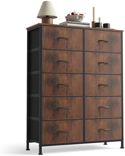 Sweetcrispy 10 Drawer Tall Dresser for Bedroom & Living Room, Brown